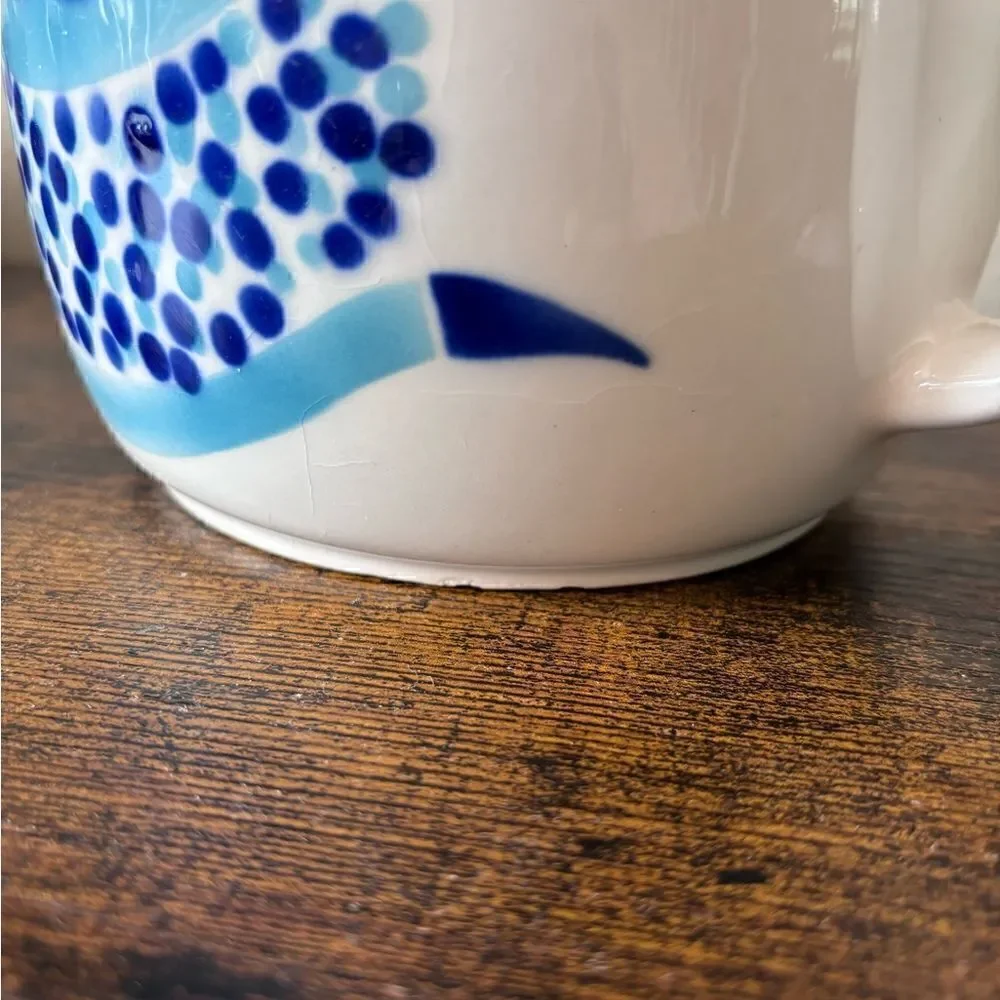 Vintage KAJ FRANCK ARABIA Finland Blue Cat Pottery Pitcher